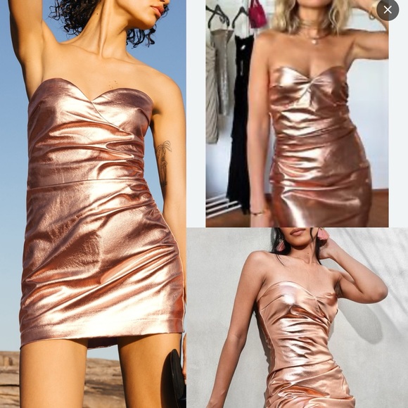 Zara Dresses & Skirts - Zara NWT rose gold metallic sweetheart ruched faux leather patent mini dress